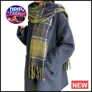 Soft Cashmere Feel Plaid Tartan Scarf Shawl Wrap Tassels Cozy Cold Weather